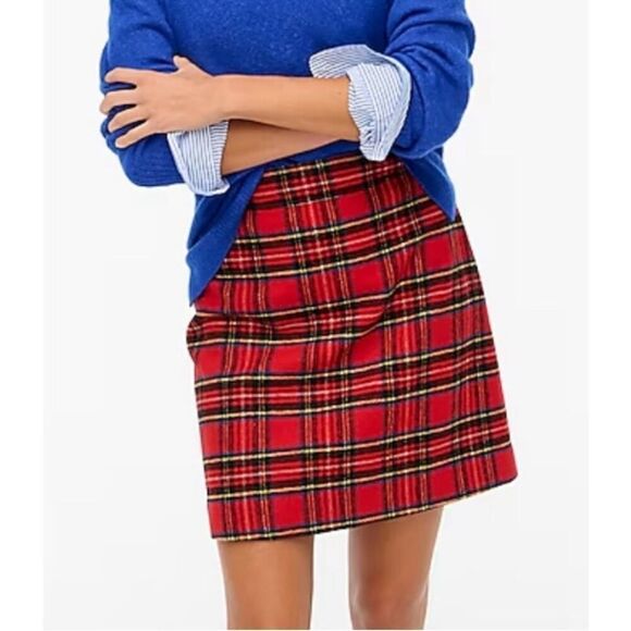 J. Crew Factory Red Wool Blend Tartan Plaid A-Line Mini Skirt Preppy | 14 NWT - Picture 1 of 16
